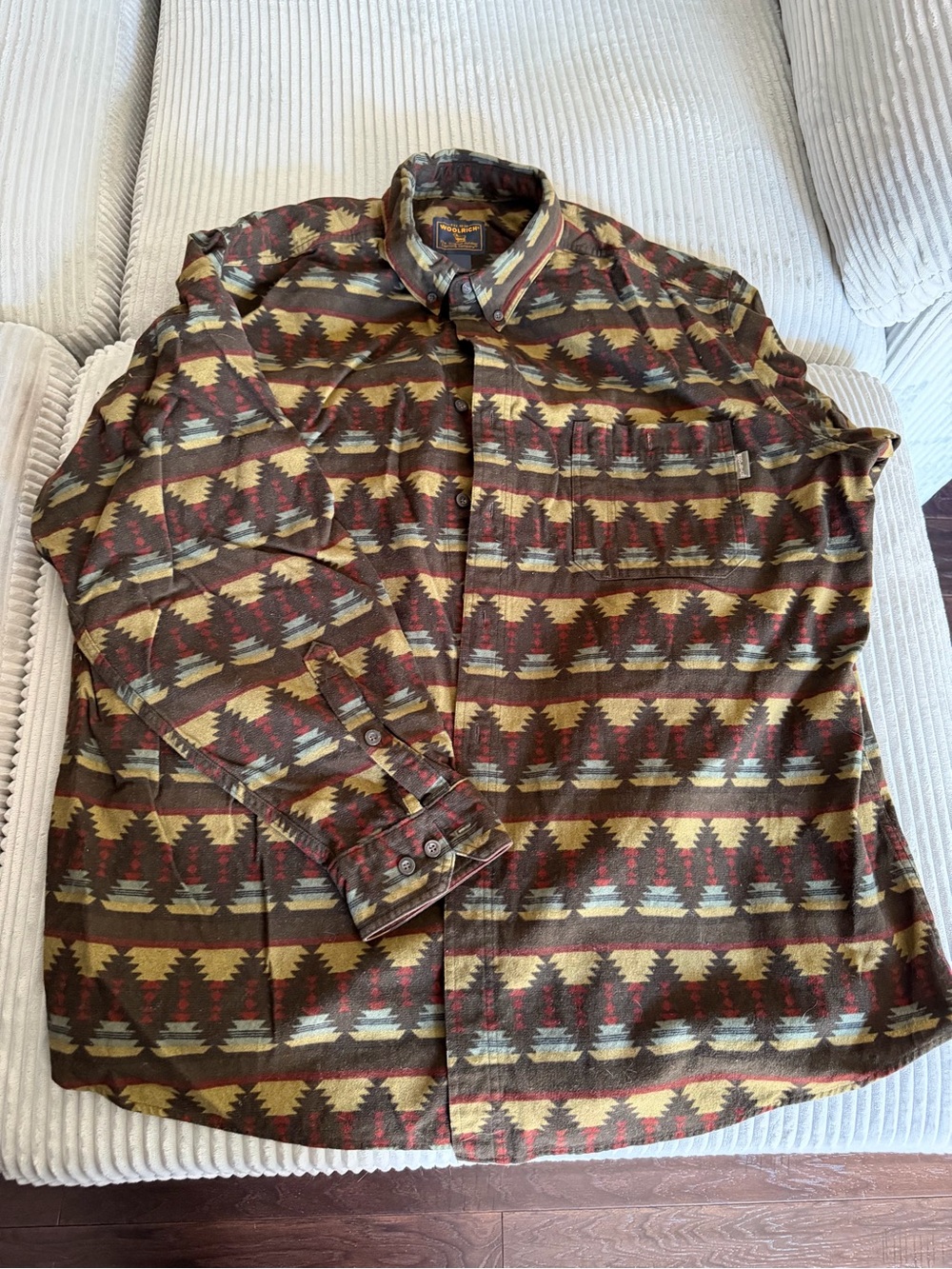 Woolrich Men's Patterned Button-Up Jacket Shirt in Brown, Red & Gold